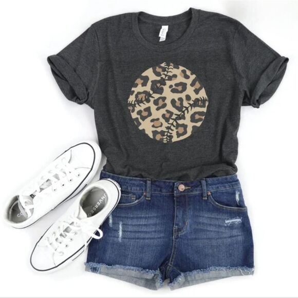 Next Level Apparel Crewneck Black Leopard Baseball Graphic Short Sleeve Tee - Picture 2 of 12